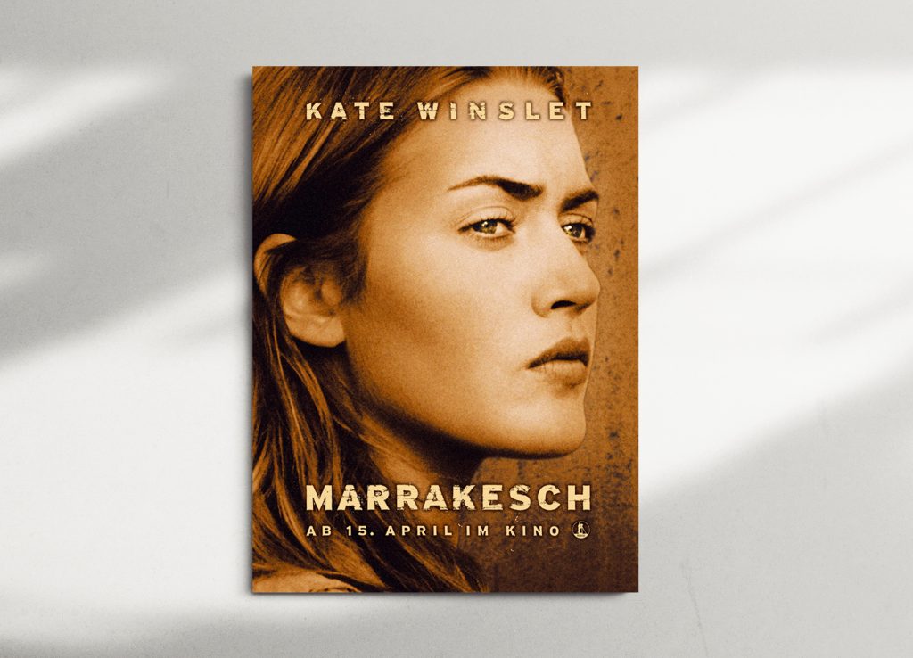 Filmplakat Marrakesch mit Frauenporträt in Sepia, Kinostart ab 15. April, für Filmproduktionen Archiv